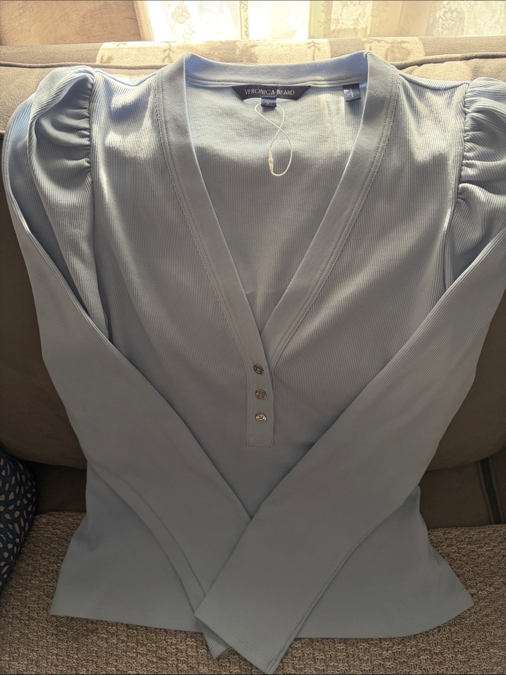 Veronica Beard Powder Blue Ribbed V-Neck Cardigan - Picture 3 of 3